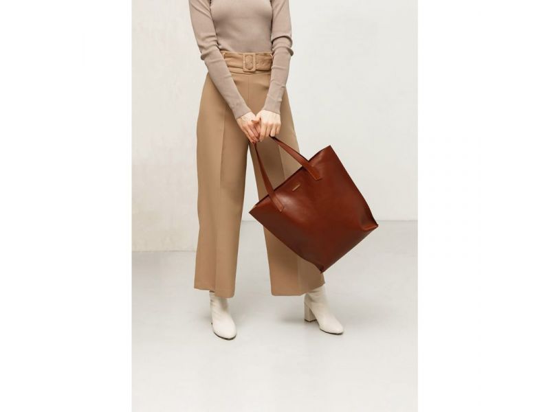 Кожаная женская сумка шоппер D.D. светло-коричневая, фото 8