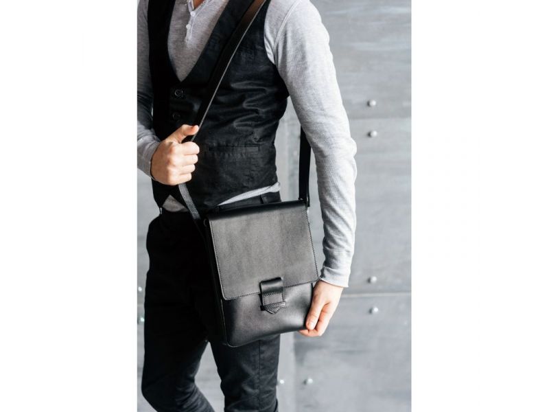 Мужская кожаная сумка-мессенджер Esquire черная, фото 7