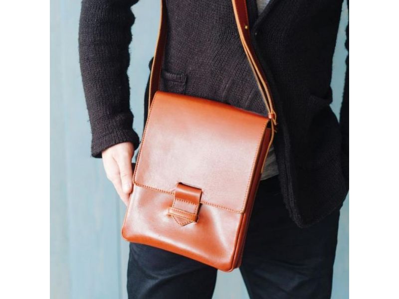 Мужская кожаная сумка-мессенджер Esquire светло-коричневая, фото 8