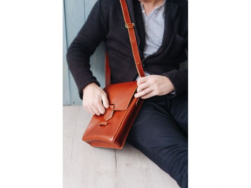 Мужская кожаная сумка-мессенджер Esquire светло-коричневая, фото 6