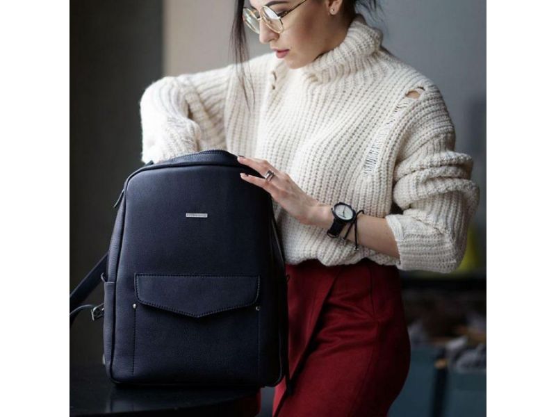 Кожаный городской женский рюкзак на молнии Cooper темно-синий, фото 9