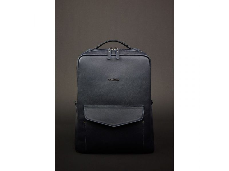 Кожаный городской женский рюкзак на молнии Cooper темно-синий, фото 2