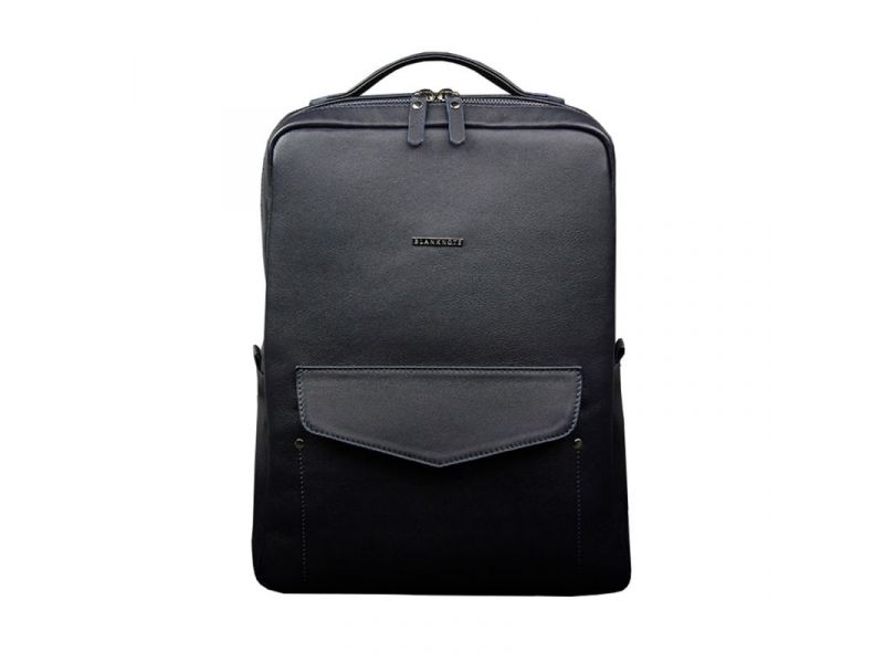 Кожаный городской женский рюкзак на молнии Cooper темно-синий, фото 10