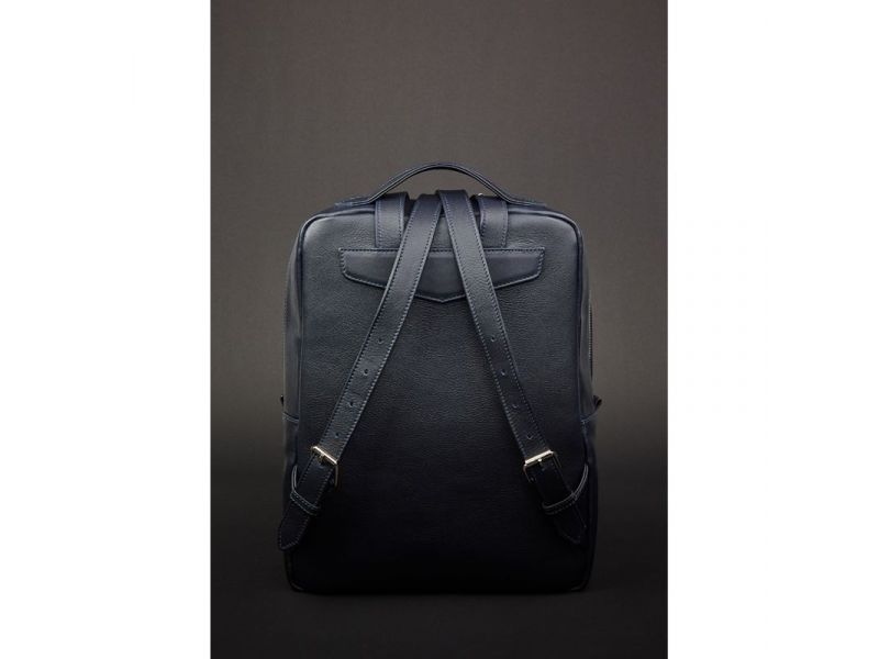 Кожаный городской женский рюкзак на молнии Cooper темно-синий, фото 3
