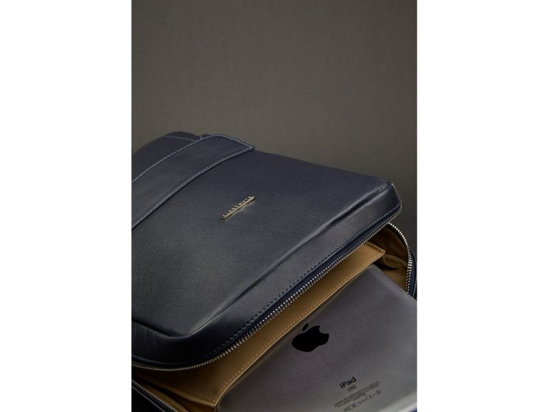 Кожаный городской женский рюкзак на молнии Cooper темно-синий, фото 4