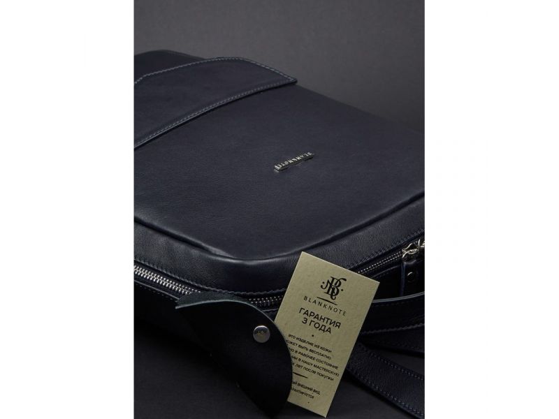 Кожаный городской женский рюкзак на молнии Cooper темно-синий, фото 5