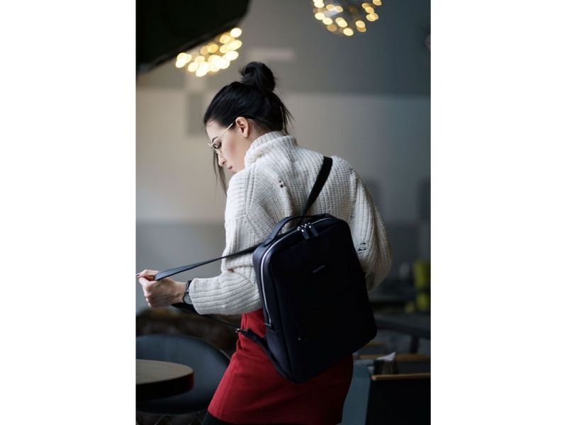 Кожаный городской женский рюкзак на молнии Cooper темно-синий, фото 6