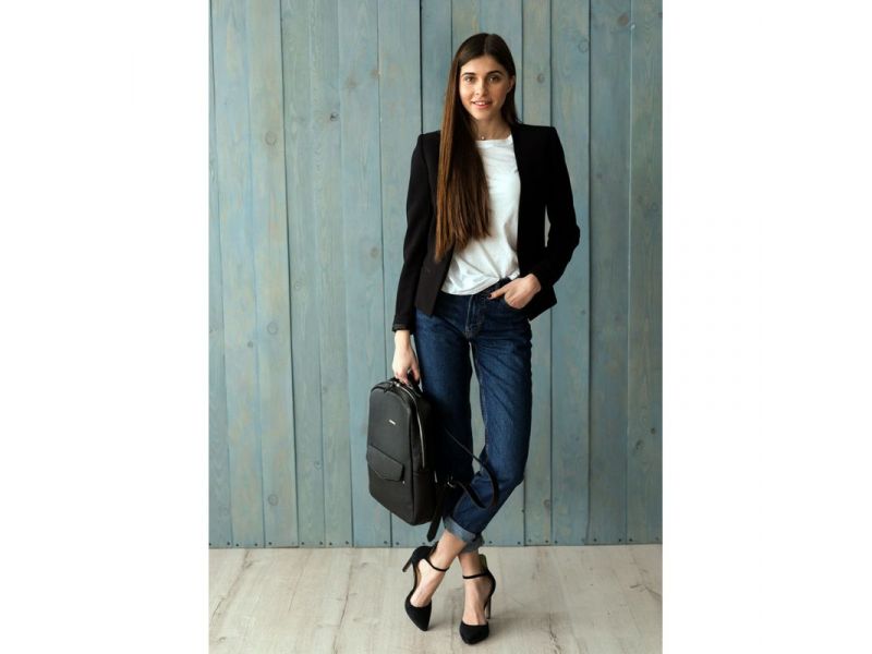 Кожаный женский городской рюкзак на молнии Cooper черный, фото 6