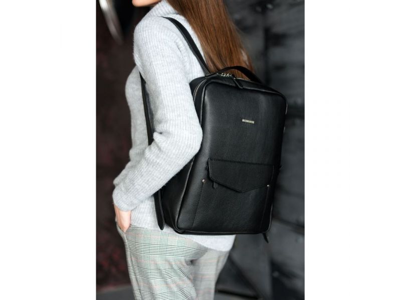 Кожаный женский городской рюкзак на молнии Cooper черный, фото 1