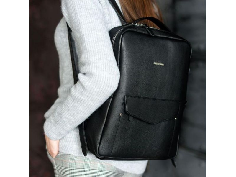 Кожаный женский городской рюкзак на молнии Cooper черный, фото 8