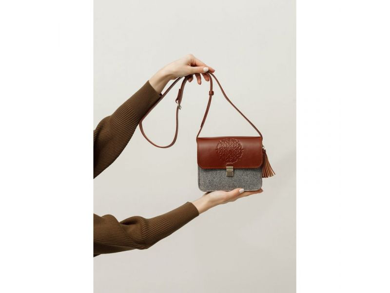 Фетровая женская бохо-сумка Лилу с кожаными коричневыми вставками, фото 6
