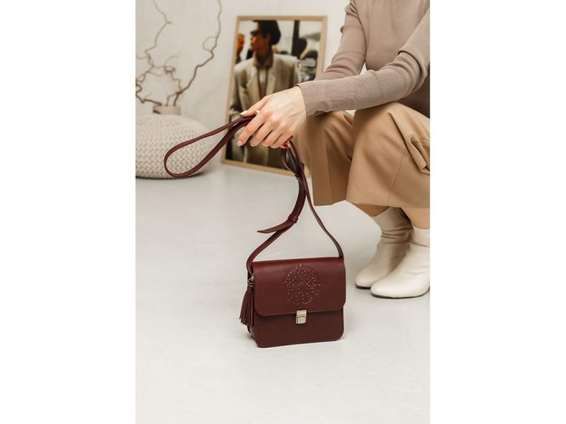 Кожаная женская бохо-сумка Лилу бордовая Krast, фото 1