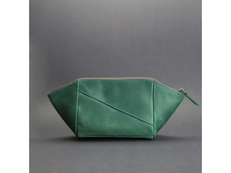 Женская кожаная косметичка 2.0 зеленая Crazy Horse, фото 6