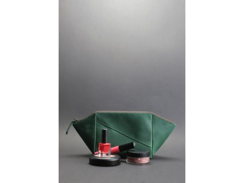 Женская кожаная косметичка 2.0 зеленая Crazy Horse, фото 4