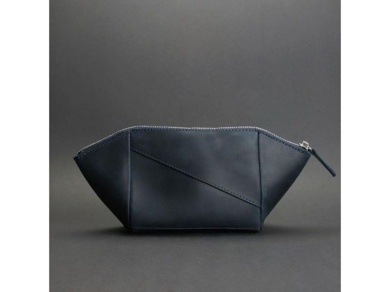 Женская кожаная косметичка 2.0 синяя Crazy Horse, фото 5