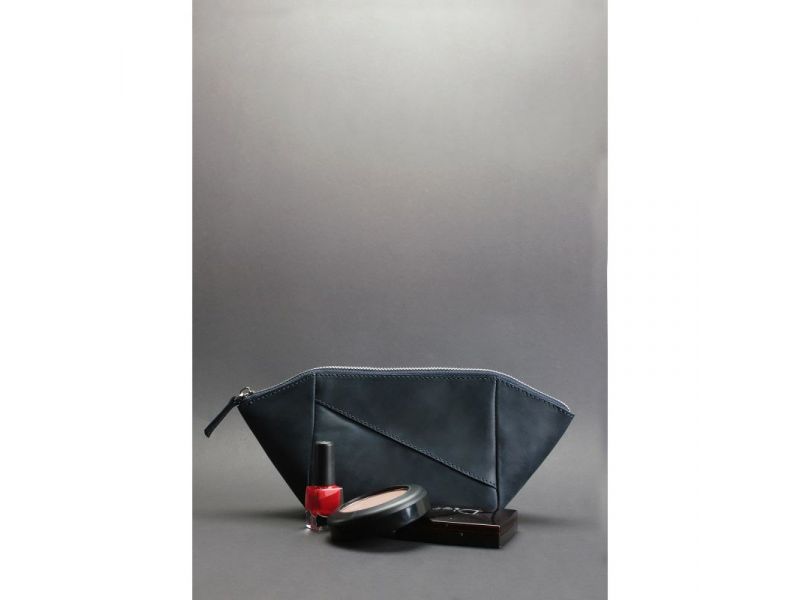 Женская кожаная косметичка 2.0 синяя Crazy Horse, фото 3