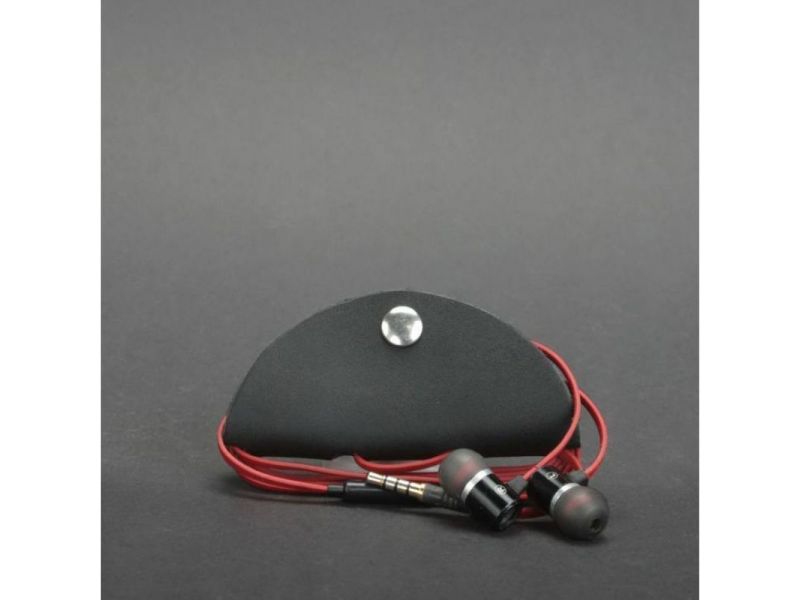 Кожаный холдер для наушников и проводов черный, фото 4