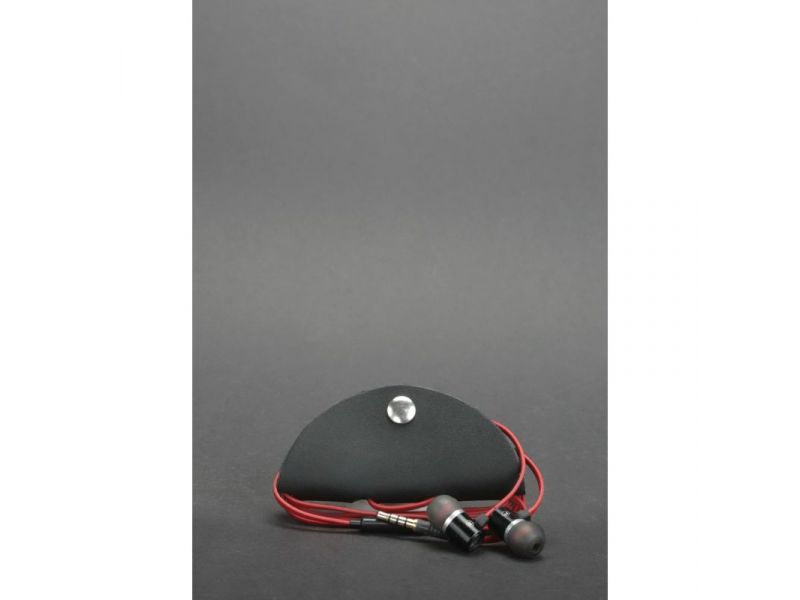 Кожаный холдер для наушников и проводов черный, фото 1