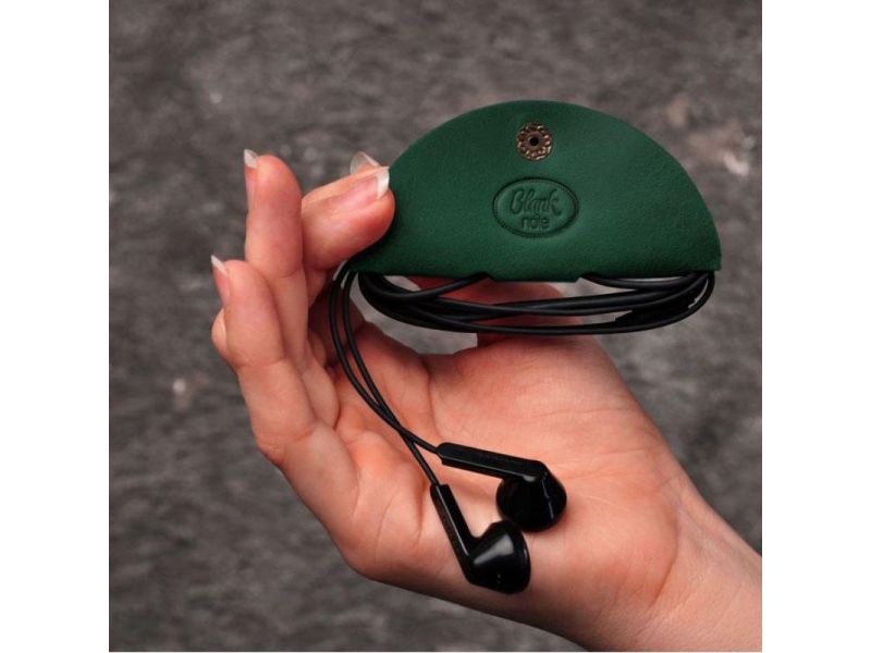 Кожаный холдер для наушников и проводов зеленый, фото 3