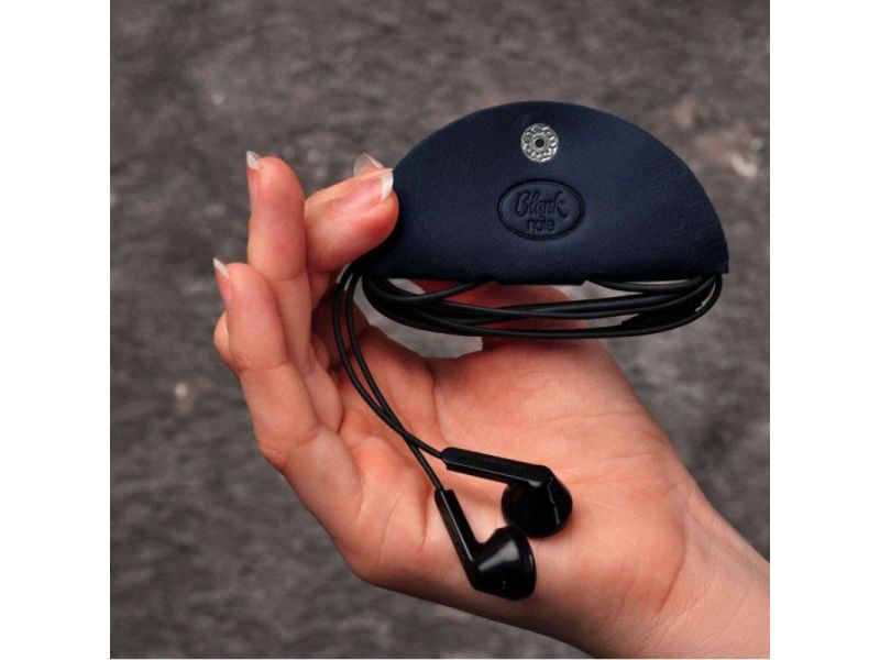 Кожаный холдер для наушников и проводов синий, фото 3