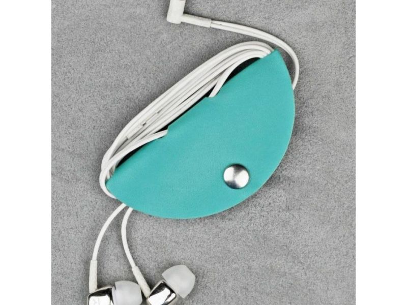 Кожаный холдер для наушников и проводов бирюзовый, фото 3