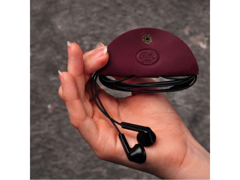 Кожаный холдер для наушников и проводов бордовый, фото 3