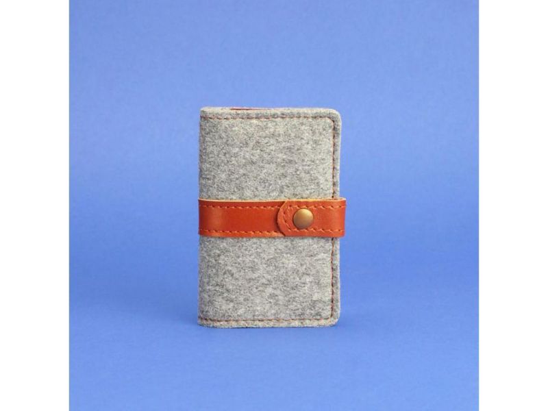 Фетровый кард-кейс (визитница) 6.1 с кожаными коричневыми вставками, фото 5