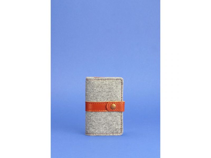 Фетровый кард-кейс (визитница) 6.1 с кожаными коричневыми вставками, фото 1