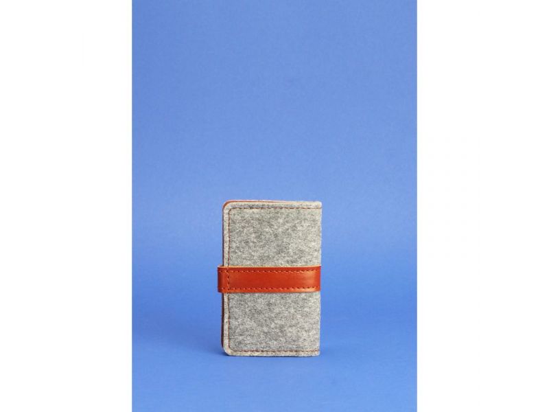 Фетровый кард-кейс (визитница) 6.1 с кожаными коричневыми вставками, фото 4