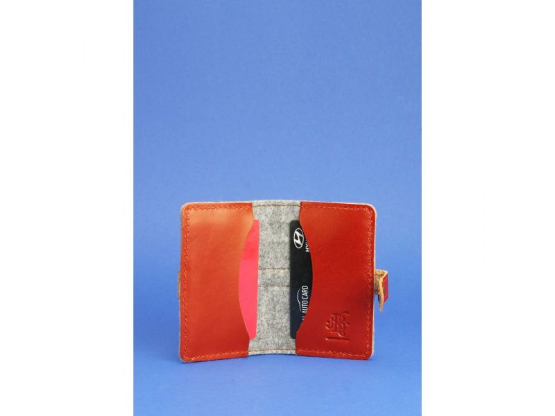 Фетровый кард-кейс (визитница) 6.1 с кожаными коричневыми вставками, фото 2