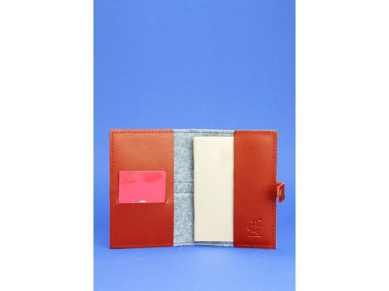 Фетровая обложка для паспорта 1.1 с кожаными коричневыми вставками, фото 2