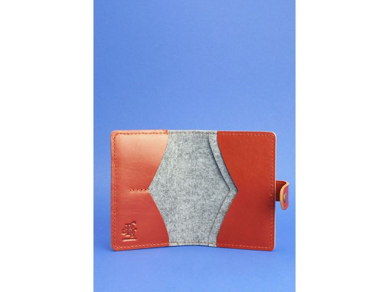 Фетровая обложка для паспорта 3.0 с кожаными коричневыми вставками, фото 3