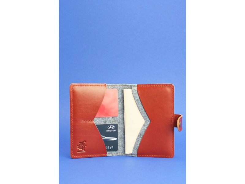 Фетровая обложка для паспорта 3.0 с кожаными коричневыми вставками, фото 2