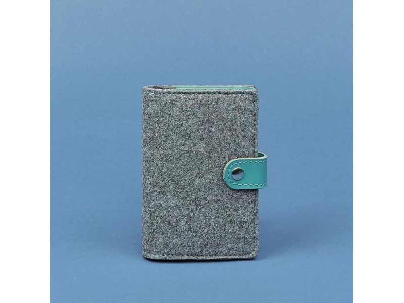 Фетровая женская обложка для паспорта 3.0 с кожаными бирюзовыми вставками, фото 5