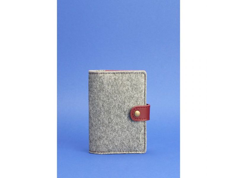 Фетровая обложка для паспорта 3.0 с кожаными бордовыми вставками, фото 1