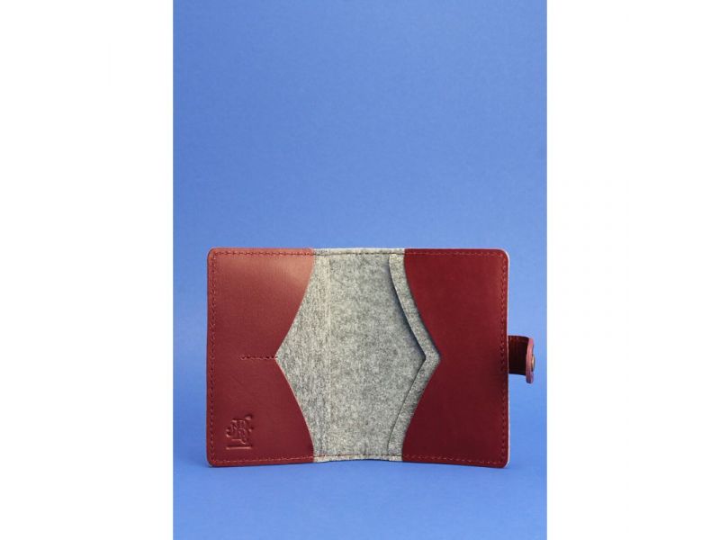 Фетровая обложка для паспорта 3.0 с кожаными бордовыми вставками, фото 3