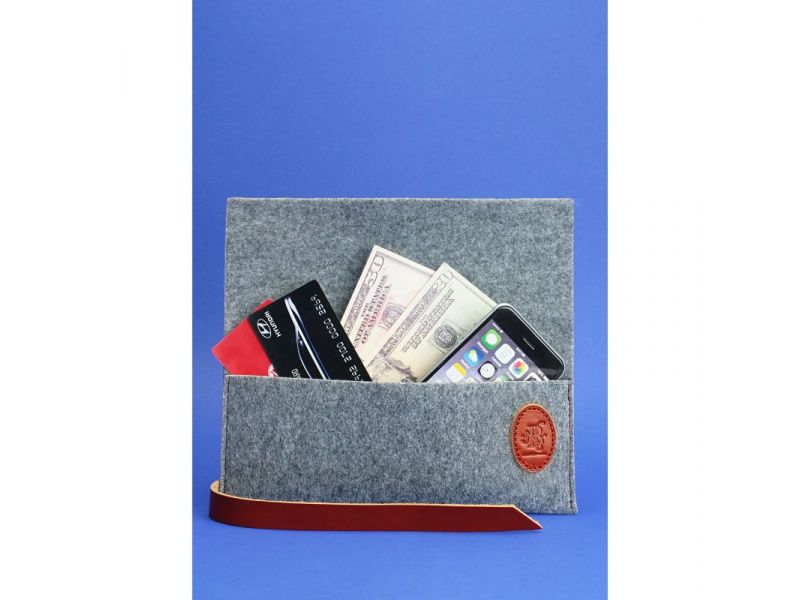 Тревел-кейс 1.0 из фетра с коричневыми кожаными вставками, фото 2