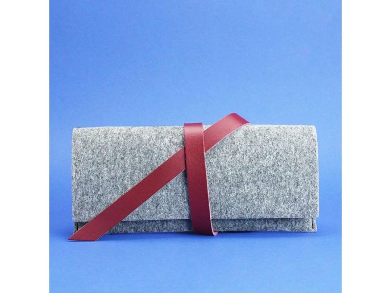 Тревел-кейс женский 1.0 из фетра с кожаными бордовыми вставками, фото 5