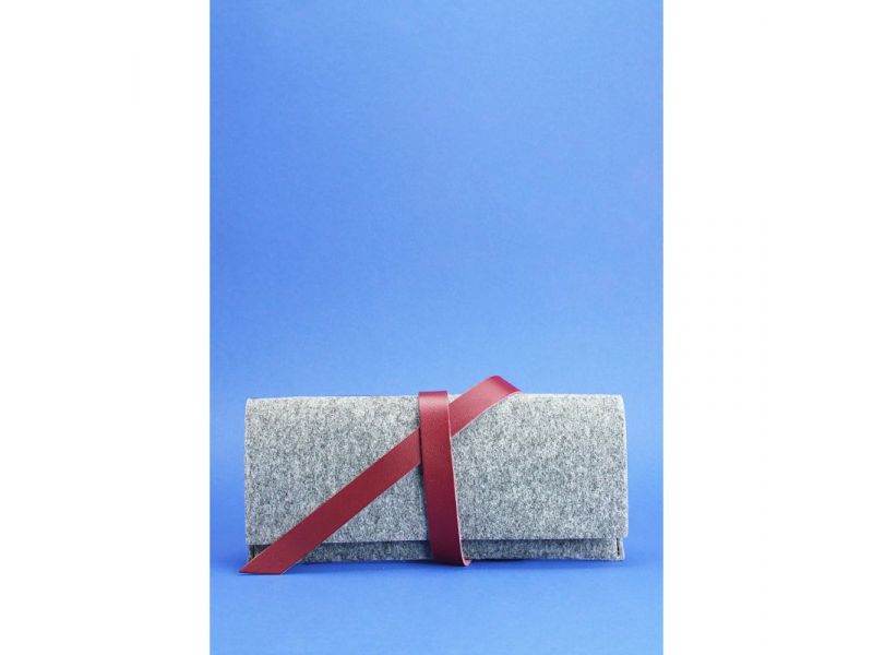 Тревел-кейс женский 1.0 из фетра с кожаными бордовыми вставками, фото 1