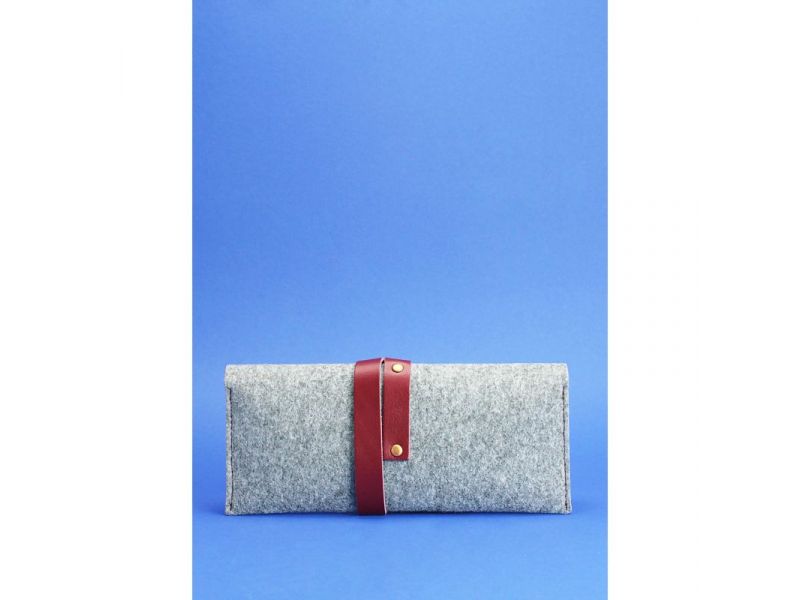 Тревел-кейс женский 1.0 из фетра с кожаными бордовыми вставками, фото 4