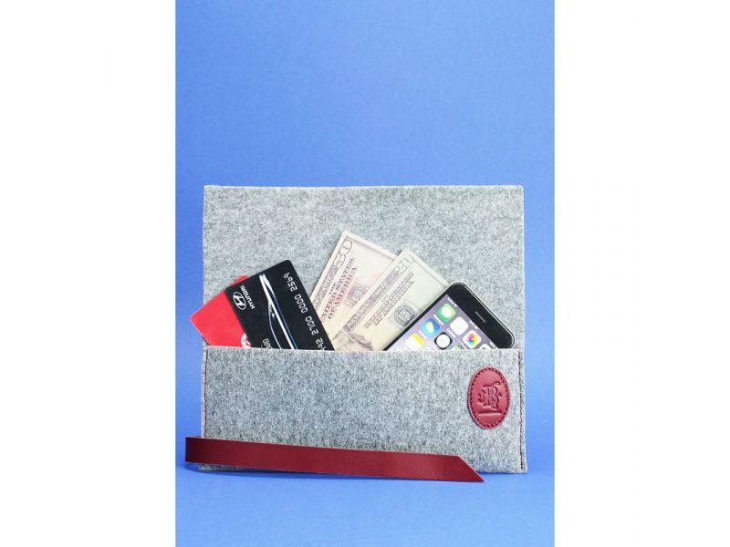 Тревел-кейс женский 1.0 из фетра с кожаными бордовыми вставками, фото 2