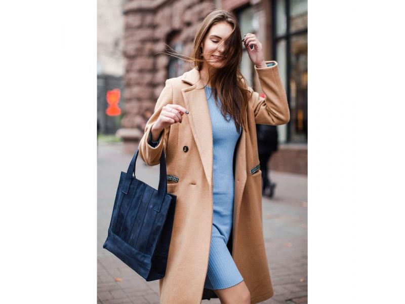 Кожаная женская сумка шоппер Бэтси синяя, фото 1