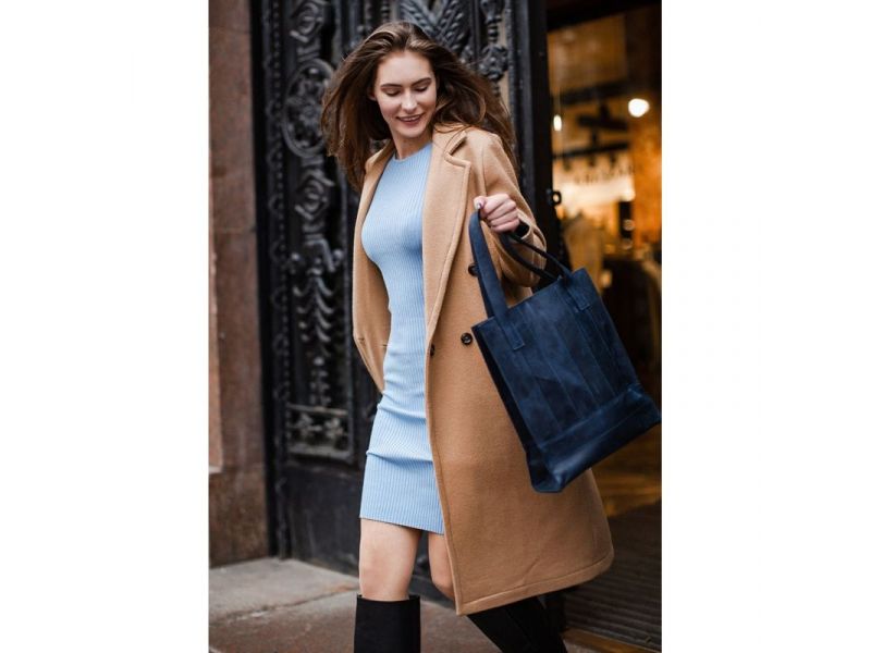 Кожаная женская сумка шоппер Бэтси синяя, фото 8