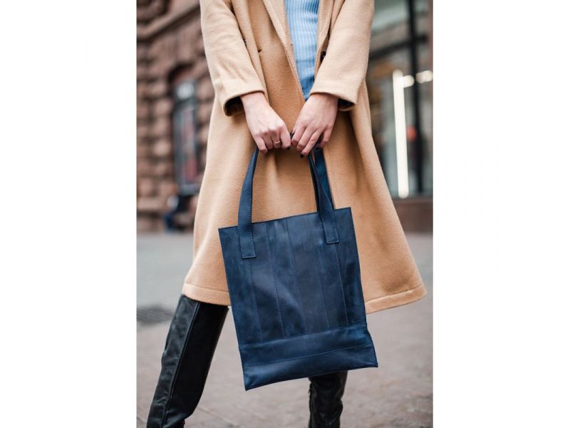 Кожаная женская сумка шоппер Бэтси синяя, фото 7