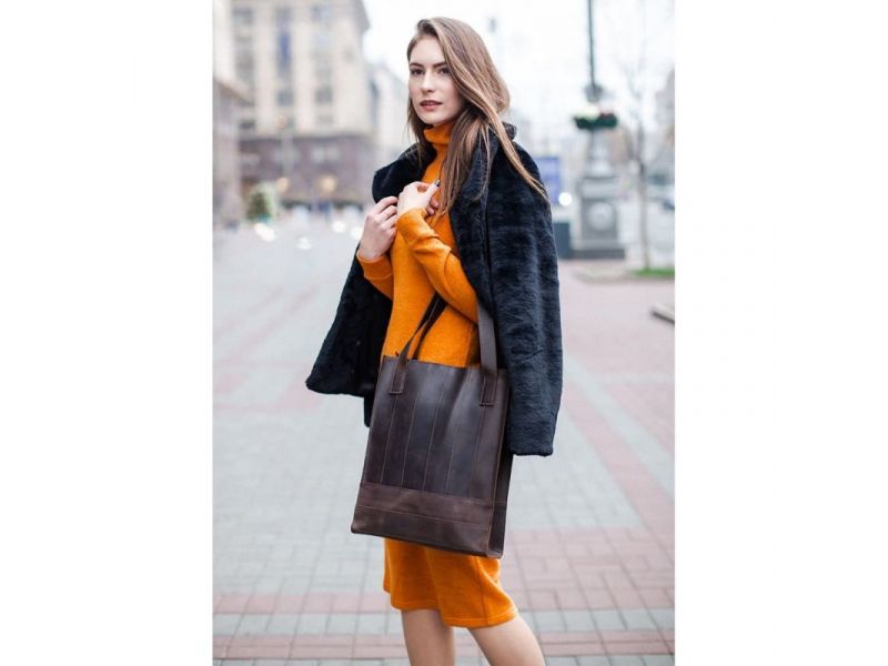 Кожаная женская сумка шоппер Бэтси темно-коричневый Crazy Horse, фото 9