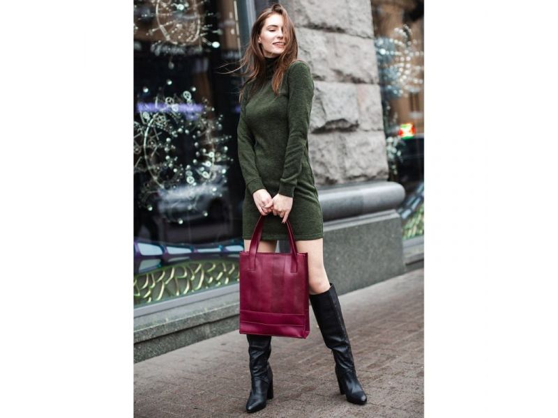 Кожаная женская сумка шоппер Бэтси бордовая Crazy Horse, фото 9