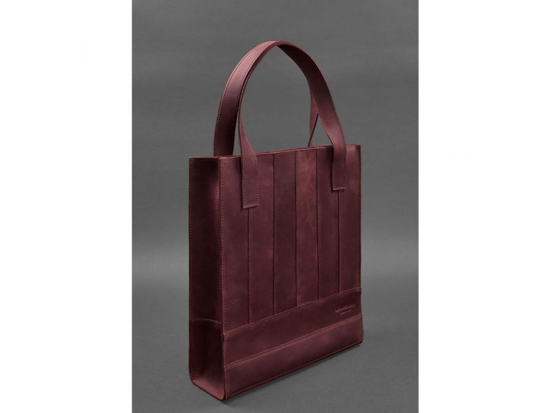 Кожаная женская сумка шоппер Бэтси бордовая Crazy Horse, фото 3