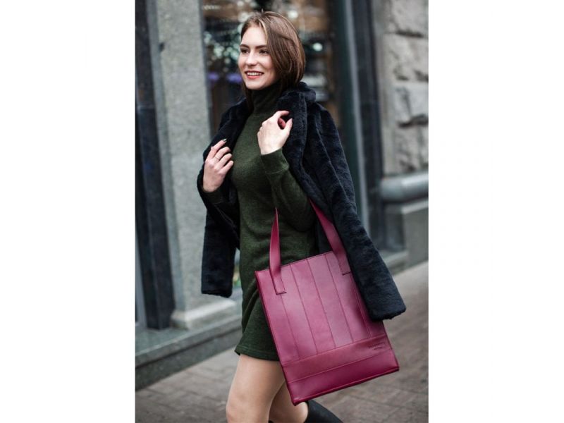 Кожаная женская сумка шоппер Бэтси бордовая Crazy Horse, фото 6