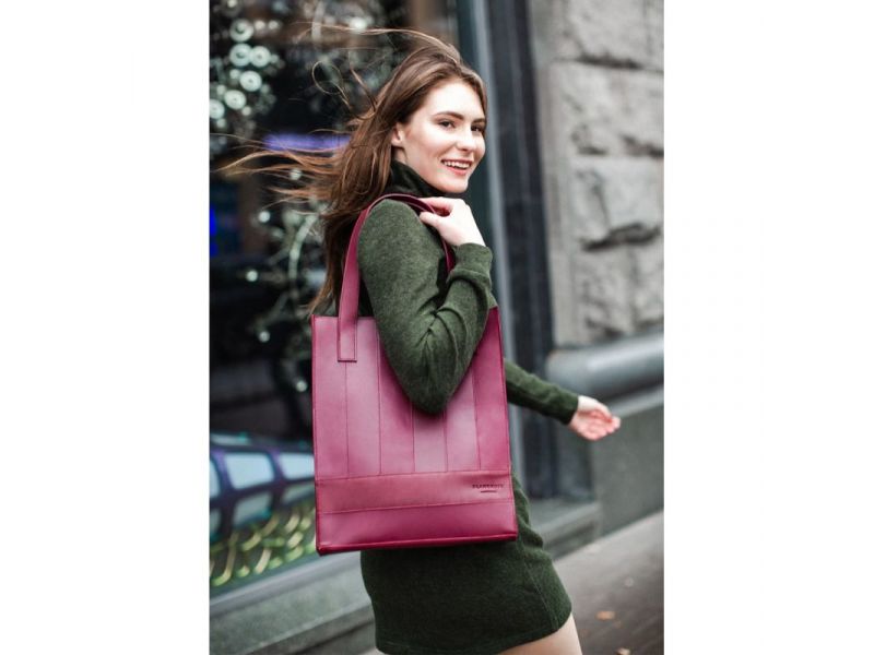 Кожаная женская сумка шоппер Бэтси бордовая Crazy Horse, фото 7