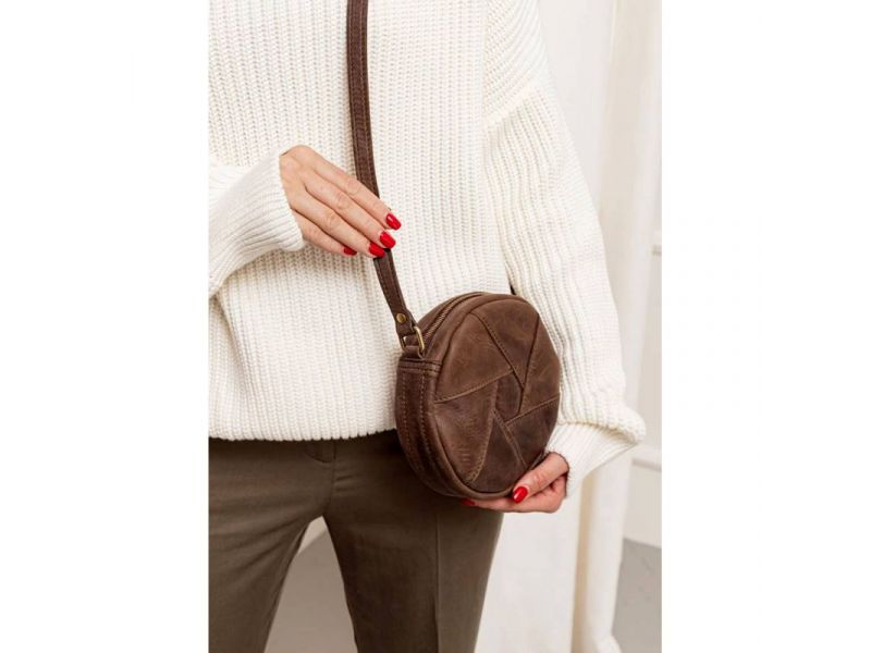 Кожаная круглая женская сумка Бон-Бон темно-коричневый Crazy Horse, фото 1